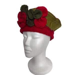 Vintage 1990s Italian Felt Rose Statement Hat Platania Wool Blend